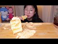 SUB) Giant Cheese Castella and Yellow Cheese Cream 🧀 Eating Show. Dessert Mukbang