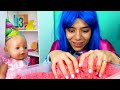 Baby born doll & princesses pretend to play baby. Feeding baby doll & Princess stories for children.