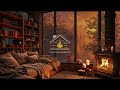 Relaxing Jazz Escape: Autumn Rain and Fireplace in a Cozy Cabin Ambience 🍂