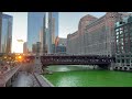 CTA Trains over the GREEN Chicago River on St Patricks Day