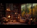 Sleep Well with Smooth Jazz & Autumn Ambience Sounds in A Cozy Reading Nook 🌧️ Calm by Rainy Day