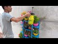 Unique Plant Shelf Design - Flower Tower From Wood and Plastic Bottles