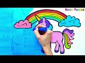 Unicorn with Rainbow Drawing, Painting and Coloring for Kids & Toddlers | Simple Paintings #206