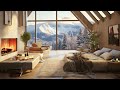 Sunny Winter Day in Cozy Bedroom With Fireplace & Snowfall | Jazz Piano Music for Work, Relax