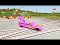 Fat Car vs LONG CARS with Big & Small: Lightning MCqueen vs Stairs Colors with Trains - BeamNG.Drive