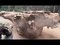 Largest Rustic Monolithic Table From Old Rare Giant Tree Stump // Extremely Heavy Woodworking Skills