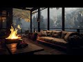 Tranquil Night: Rainy Balcony with Fireplace and Thunderstorm for Sleep