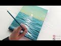 Seascape Acrylic Painting / Ocean sunset & Seagulls / how to paint waves in the middle on the ocean