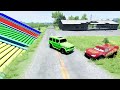 TRANSPORTING PIXAR CARS & FRUITS WITH COLORED & JOHN DEERE vs CLAAS vs TRACTORS - BeamNG.drive #943