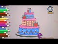 Princess Birthday Cake Coloring and Painting Very easy For kids | Cake drawing easy | Birthday Cake