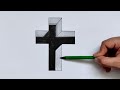 How to Draw Holy Cross in 3D with Depth - Free 3D Drawing Course - Easy Art, illusion drawing