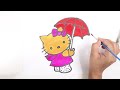 How to draw Hello Kitty holding an umbrella | drawing and coloring for kids & toddlers