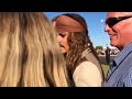Fans wishing Johnny Depp a happy birthday on the set of Pirates 5