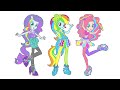 Coloring Pages EQUESTRIA GIRLS - Rainbow Rocks / How to color My Little Pony. Easy Drawing Tutorial
