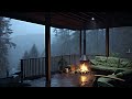 Cozy Porch Escape: Embrace Summer with Rain Sounds and a Crackling Fireplace