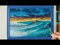 Sunset Seascape Painting with Gouache ｜ Ocean Waves Painting