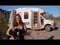 Solo Female Vanlife - She built a TINY HOUSE inside of a PINK BUS for just $9k!