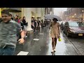 Walking In Heavy Rain Thunderstorm Manhattan New York - Lightning And Rainbow