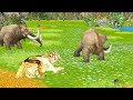 10 Giant Lion Tiger vs 10 Cow Buffalo Mammoth Elepphant Fight Tiger Cub Saved By Mammoth Gorilla