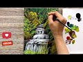 The most beautiful waterfall in forest | Acrylic painting techniques for beginners