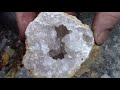 Amy opens a Madagascar Celestine Geode