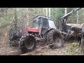Logging with Belarus Mtz 1025 forestry tractor
