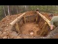 Building a DUGOUT in the wild forest from start to finish. ONE year in TWO hours - DIY bushcraft