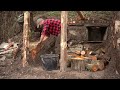 Build a Ecological survivor hut underground with large fireplace for the winter, Bushcraft skills