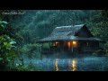 Powerful Night - Heavy Rain and Chill Thunder Sounds for Sleep in the Roof House at Forest Night