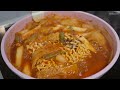 Korean Street Food🥘 Spicy Tteokbokki & Ramen Noodles, Fried squid & Gimbap. Black tea milk tea