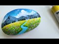 How To Acrylic Painting on Stone｜Lake scenery Painting Step by Step #862｜Painted Rocks｜Satisfying