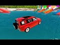 Long Cars vs Funny Cars and Big & Small Cars and MCqueen Flatbed Rescue Cars - BeamNG Drive