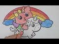 Unicorn Cat Riding In The Rainbow Sky | Painting & Drawing for Kids & Toddlers | Coloring Book Art