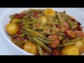 smothered green beans with sausage & potatoes. full recipe