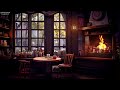 4K Rainy Day at Cozy Coffee Shop Ambience - Smooth Jazz Music, Rain Sounds & Fireplace
