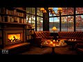 Cozy Coffee Shop Ambience with Smooth Jazz Instrumental Music & Crackling Fireplace for Relax, Work