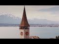 Tourist Places in  Lake Thun, Switzerland by Drone - 4k Video Ultra HD HDR
