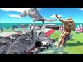 Dinosaurs revolt battle with SHIMO GODZILLA Ice Frostbite VS Team TITAN GODZILLA x Attack on Titan