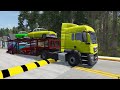 TRANSPORTING PIXAR CARS & FRUITS WITH COLORED & JOHN DEERE vs CLAAS vs TRACTORS - BeamNG.drive #962