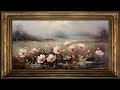 Poppy Meadow Morning, Rustic Vintage Oil Painting | Framed Art Screensaver for TV