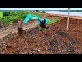 Perfect Action! The Excavator Is Trimming Before Adding Rock Soils To Foundation Dam