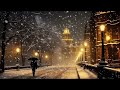 Warm Winter in Relaxing Cave with Falling Snow & Fire - Gentle Jazz Instruments - Winter Ambience