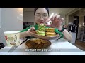 SUB)먹방 VLOG)명랑핫도그&로제핫볶이 펌치킨&맵로제떡볶이&맵블라&치즈볼 버섯칼국수&뼈구이&열무비빔밥 마카롱 쿠키 톳파스타 빵&디저트파티 신상아몬드 신상과자 응떡 MUKBANG