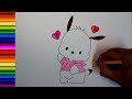 How to Draw Cute Pochacco White Puppy || From Sanrio || Easy Kids Drawing Full Tutorial Video !