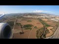 Landing in Malaga Airport. Spain. Boeing 737-800 Ryanair. Flight from Turin, Torino