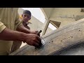 Amazing Technique Of Repairing Caterpillars Monster Cut Tire || Restoration Of Old Tire