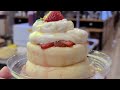 Strawberry Souffle Pancake with Whipped Cream - Korean dessert
