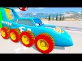 FAT CAR vs LONG CARS with Big & Small: Long Mack Truck with Logs vs Thomas Trains - BeamNG.Drive