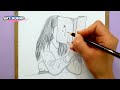 A Girl is studying :Step by Step Pencil sketch for beginners ||How to draw a girl is reading book
