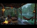 Rooftop Under the Rainforest on a Rainy day 🌩️ Soothing Rain Sounds and Fireplace Sounds to Relax